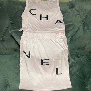 Two piece Chanel crop top and mini skirt set